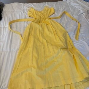 Yellow Tie Back Smocked Midi Dress